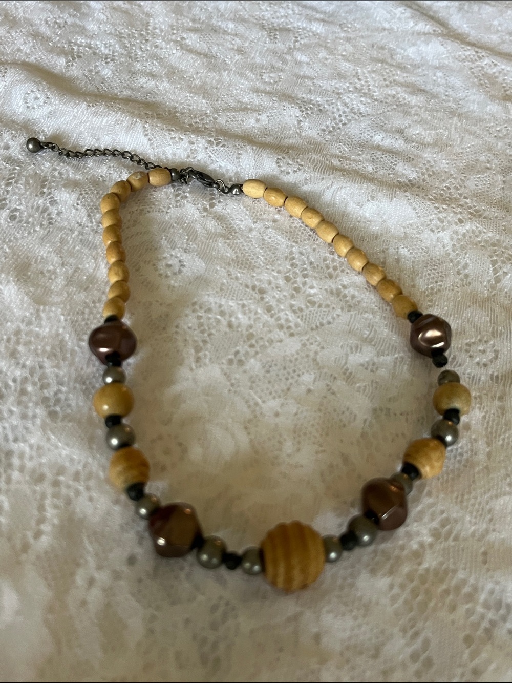 Handcrafted Wooden Bead Necklace in Honey Brown